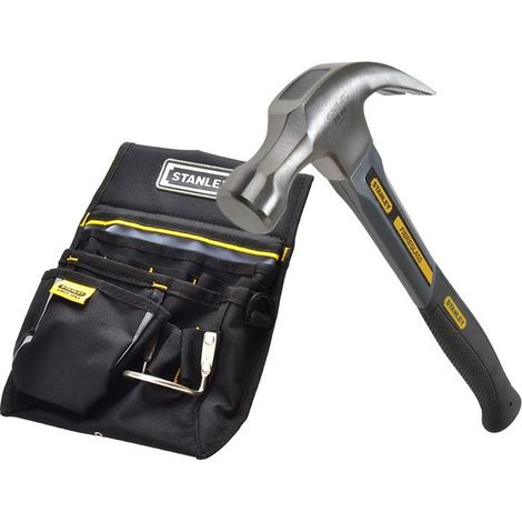 Stanley 1-51-529 Curved Claw Hammer Fibreglass Shaft 16oz + 1-96-181 Pouch Belt