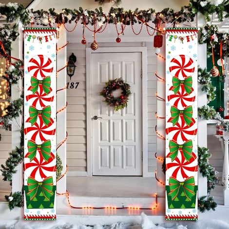 Bannière de Noël pour porche + décorations suspendues, décoration festive rouge, blanche et verte pour l'intérieur et l'extérieur de la maison, idéale pour les fêtes de fin d'année, les réunions de fa (1/5)