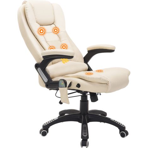 Fauteuil de bureau massant avec fonction chaleur, réglable en hauteur, inclinable, couleur crème et noir (1/5)