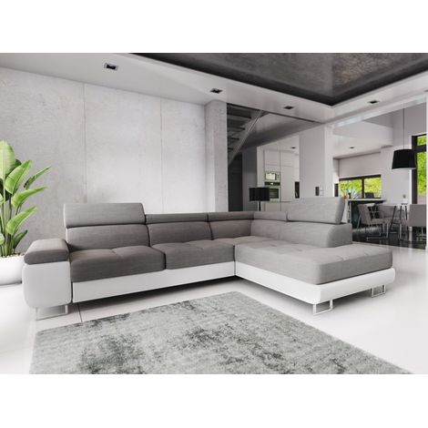 Canapé d'angle convertible COTARE gris/Blanc (1/2)