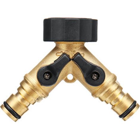Connettore a Y a 2 vie per tubo da giardino, adattatore per tubo, connettore per irrigazione, raccordo rapido per tubo da giardino, rubinetto con maniglia in ottone