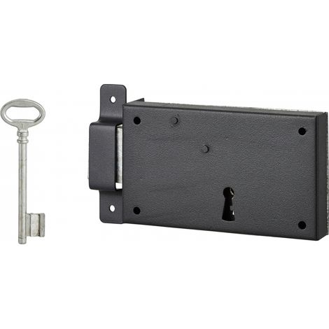 Thirard – Serrure horizontale en applique à clé pour porte de cave – Pêne seul gauche – Axe 80mm – Dimensions 140x80mm – Acier noir – 1 clé incluse