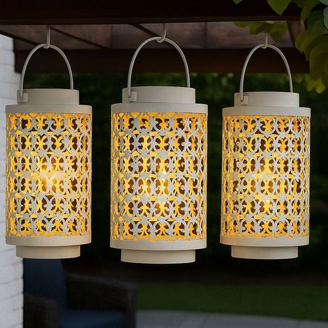 Solarlampen für Außen Gartendeko Laterne orientalische Lampe Solar Laternen für draußen Metall weiß, orientalisch, LED, DxH 13x18 cm, 3er Set