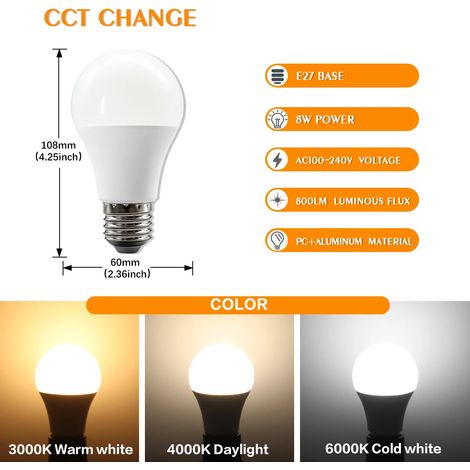 Ampoule LED 9 W (E27, 3 températures de couleur, 8 W, 1 unité), éclairage décoratif pour la maison