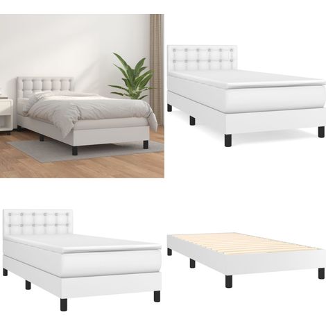 Sommier à lattes de lit avec matelas Blanc 90x190 cm Similicuir - Lit Plateforme - Lit Double - Literie Blanche - Matelas À Ressorts Ensachés - Tête De Lit Ajustable - Home & Living (1/5)
