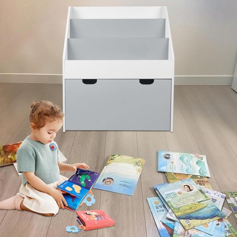 Bibliothèque pour Enfants Rangement pour Livres et Jouets Multi-Rangement avec 3 Niveaux d'étagères et tiroir, Fournitures Scolaires pour Chambre d’Enfant, 70 x 62,5 x 30 cm (Blanc) (1/5)
