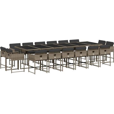 Maison Exclusive - 17-tlg. Garten-Essgruppe mit Kissen Grau Poly