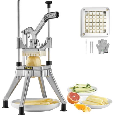 VEVOR Cortador de Verduras Profesional Manual Comercial de Acero Inoxidable con Cuchilla de 1,27 cm Cortador de Patatas Cortadora Multifunción de Frutas con 2 Cuchillas de Repuesto para Cocinas