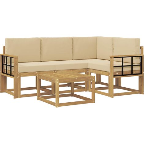 Set di divani da esterno con cuscino 5 pcs Bianco e Beige vidaXL