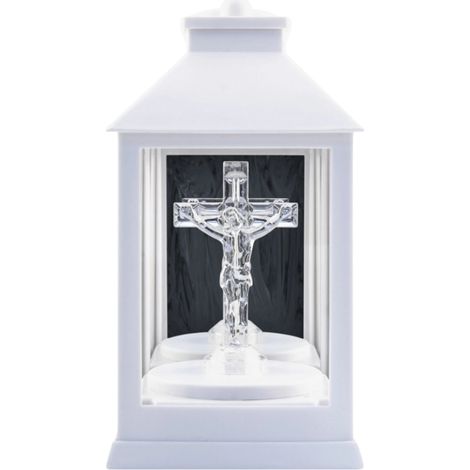 Elektrische Zeremonienlaterne mit weißer LED und weißem Kreuz, 20 cm, 1 Stück