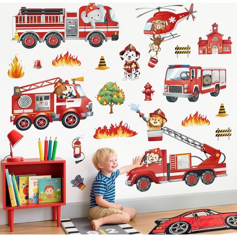 Stickers Muraux Camion de Pompiers Autocollant Mural Voiture (1/5)