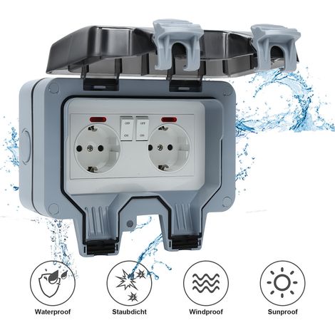 Außensteckdose Wandsteckdosen Gartensteckdose IP66 Wasserdicht Steckdose Outdoor Steckdose 16A 2 Fach (1/5)