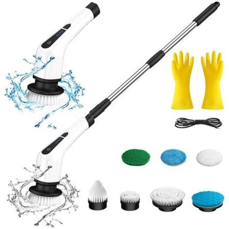 Kit De Nettoyage Sans Fil Avec Brosses Noir Et Blanc Et Gants Latex Épaissis Oxford