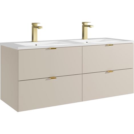 Meuble de salle de bain suspendu avec vasque à encastrer et robinet - Beige - 120 cm - LAVENA