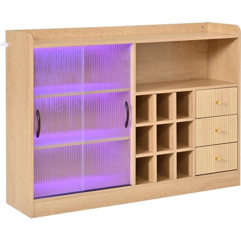 Buffet 120x30x85 cm en panneaux de particules, naturel, LED, pour salle à manger – MEUBLIV (1/5)