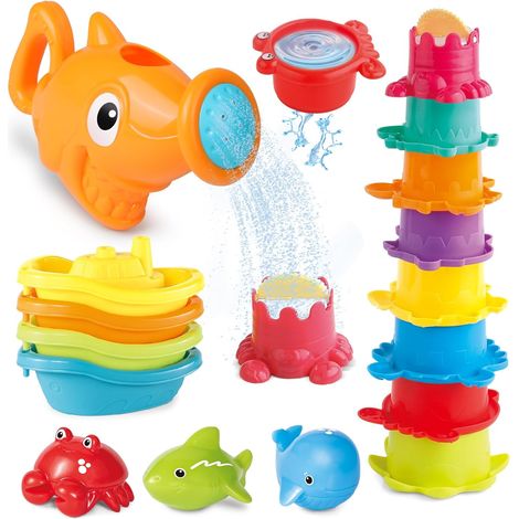 Baby Toy Set of 16 Pieces for Baby Bath Toy 1 2 3 4 Years Old Baby Bath Toy Stacking Boats Sand Toys for Swimming Pool, Gift for 1-5 Years Old Children (1/5)