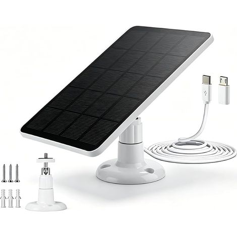 Panneau solaire pour caméra Eufy - Panneau solaire 3 W pour caméra Ring - Chargeur solaire 6 V avec port Micro USB & USB-C - Arceau réglable à 360° - Étanche IP65 - Pour caméra de surveillance (1/5)