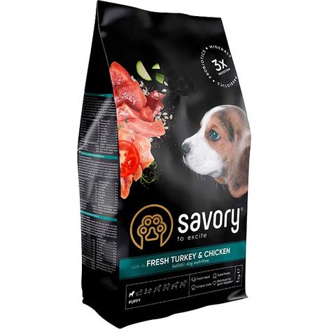 Croquettes savoureuses pour chiot junior dinde et poulet 1 kg (1/5)