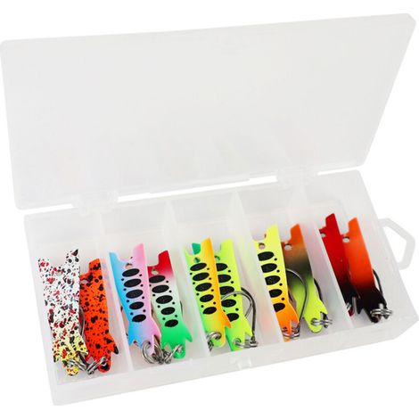 Set di 10 esche artificiali a forma di cucchiaio in metallo colorato - M