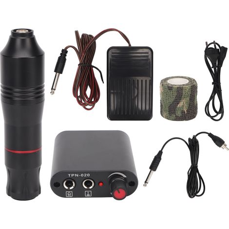 Kit de machine à tatouer professionnel : bloc d'alimentation 90‑265V prise EU, cartouches d'aiguilles liner shader, interface RCA, stylo à tatouer noir. (1/5)