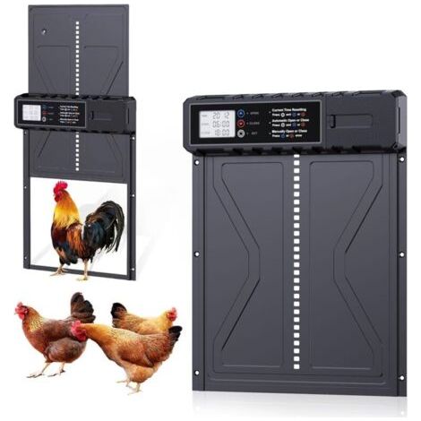 Porte Automatique Poulailler, Batterie avec Écran LCD Programmable Étanche, Porte Automatique Poulailler en Aluminium avec Minuterie, Porte Poulailler Automatique, Ouvre-Porte Vertica (1/5)
