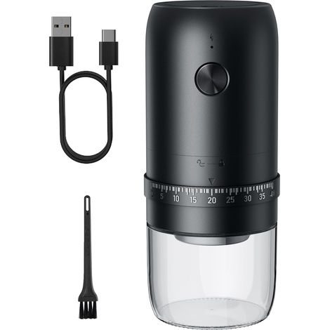 Moulin à café portable alimenté par batterie avec 40 réglages réglables et capacité de 35 g, moulin à café rechargeable de 1800 mAh avec fraise conique en céramique, pour voyage, camping, bureau, (1/5)