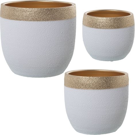 Set von 3 weißen/goldenen Pflanzgefäßen 20x19+° 26x24+° 30x29cmpour Alle Stile, um dem Haus eine Note zu verleihen