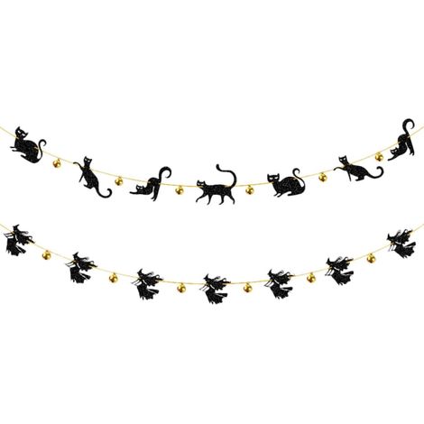 Filz Wimpelketten mit Katzen und Hexenglocken in Schwarz 2 (1/5)