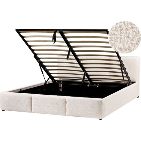 Ottoman Bed Boucle BOUSSE 160 x 200 cm (EU King Size) Off-White