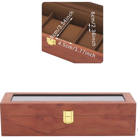 Scatola porta orologi, design a 6 scomparti, finestra in vetro antipolvere, colore rosso (1/2)