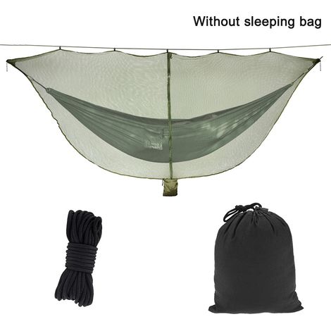 Moustiquaire pour hamac avec housse séparée, idéale pour le camping. Toile en polyester offrant une protection à 360°. Fermeture éclair double curseur pour une utilisation facile. Hamac non inclus. (1/5)