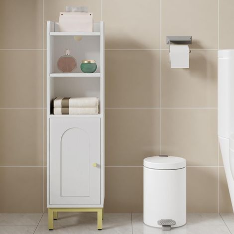 Meuble bas de salle de bain étroit 20 x 25 x 90 cm – MDF blanc avec 2 tiroirs – Armoire de rangement avec étagères réglables (1/5)