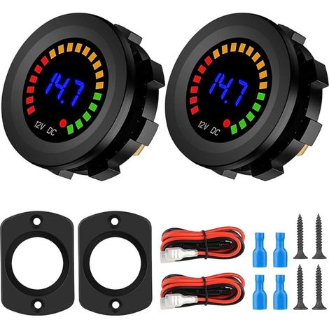 Stück wasserdichte LED-Digitalvoltmeter, DC 12V/24V Batterietester mit Spannungsalarm für Auto, Boot, Motorrad, LKW und Wohnwagen (1/5)