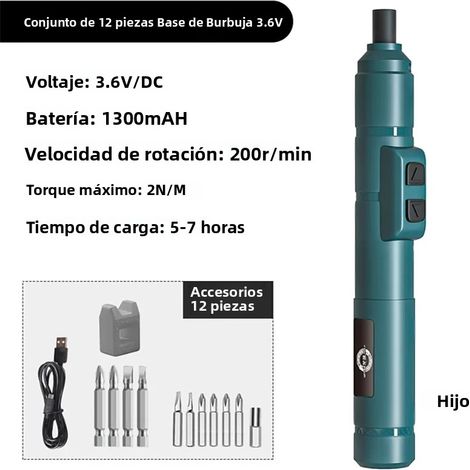 (Ensemble vert de 12 pièces) Mini tournevis électrique sans fil, rechargeable par USB, 3,6 V, 200 tr/min, batterie incluse. (1/5)