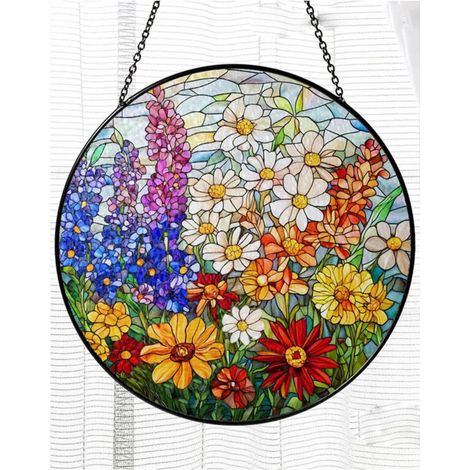 Attrape-soleil vitrail fleurs sauvages 9 cm, décoration fenêtre nature