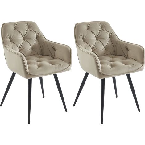 Sedia con braccioli in Velluto e Metallo Nero Beige - Lotto di 2 - MOBELIA (1/5)
