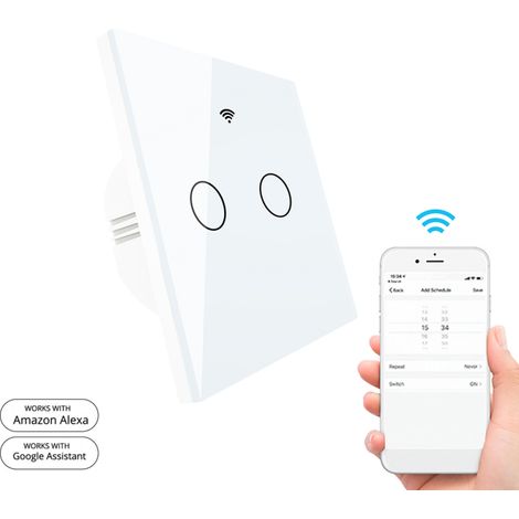 Interruptor de pared WiFi, control por voz y aplicación, temporizador, cristal templado (90-250 V) (1/5)