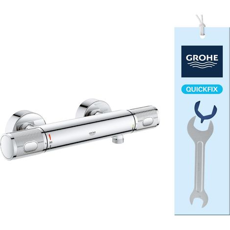 mitigeur robinet thermostatique douche Precision Feel, montage mural, indicateur de température, poignées moletées, filtres intégrés, rosaces incluses, chromé, 34790000 (1/5)