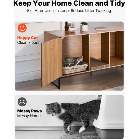 Meuble de Rangement pour Bac à Litière Chat Armoire Cache Maison de Toilette de Chat, Niche Cache-litière avec Griffoir, pour la Plupart Bacs à Litière Chats, pour Salon, 120 x 45 x 66,5 cm (1/5)