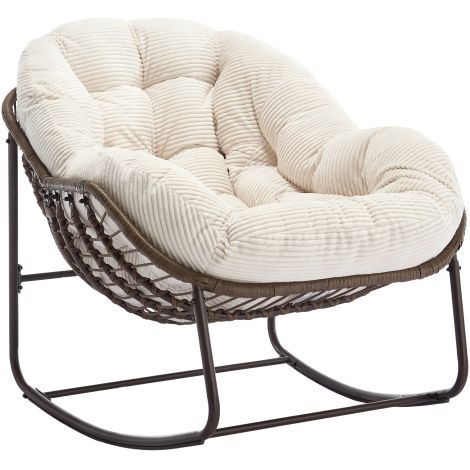 Outdoor Rattan Schaukelstuhl, Polsterte Sitzschaukel mit Lehne für Vordereingang, Wohnzimmer, Patio, Garten