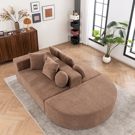 Divano letto trasformabile comodo struttura monoblocco facile da pulire tessuto chenille marrone (1/5)