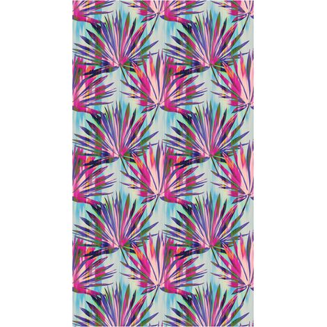 Foliage, rideau imprimé grandes feuilles multicolores dominante fushia 140x245 cm, 1 pièce (1/2)