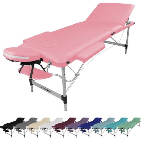 Table de massage pliante 3 zones en aluminium + Accessoires et housse de transport - Rose pastel - Vivezen