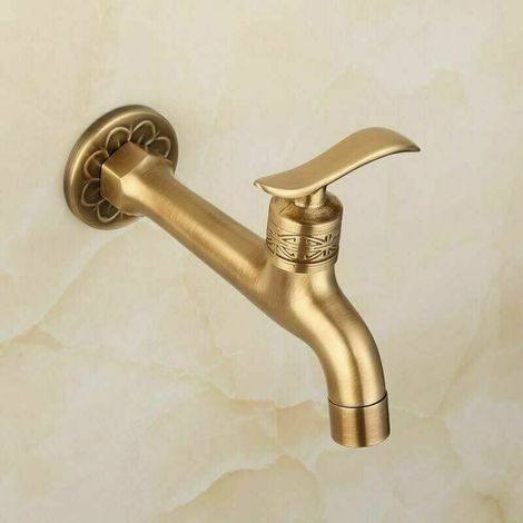Robinet Antique en Laiton avec Poignée pour Salle de Bain, Montage Mural, Lave-Linge, Robinet Extérieur pour Jardin, Tuyau Simple, Robinet d'Eau Froide. (1/3)