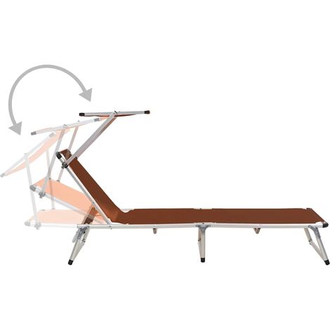 Chaise longue pliable, Fauteuil Relax, pour Jardin Balcon Camping, avec auvent Aluminium et textilène Marron OIB9589E (1/5)