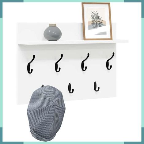 874427 Porte-manteau mural Blanc 60 x 40 x 12 cm Bois d'ingénierie (1/5)