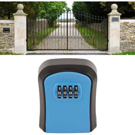 Boîte de serrure à combinaison murale ABS, serrure de stockage de clé étanche à 4 chiffres avec capacité de 5 clés bleue (1/5)