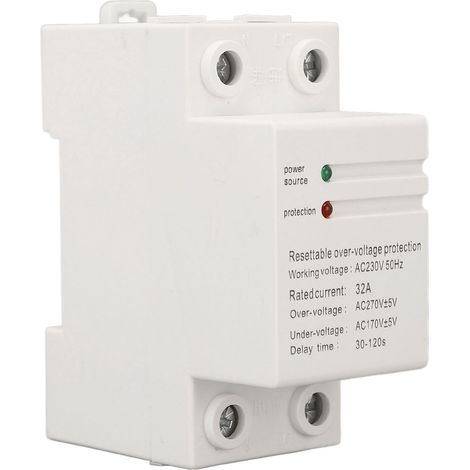 32A AC230V 50Hz Überspannungs-/Unterspannungsschutzgerät, DIN-Schienenmontage, automatische Rückstellung, Überspannungsschutzgerät, Eingang oben, Ausgang unten (1/5)