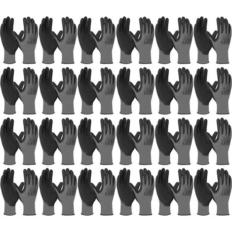 24 PARES Guantes de trabajo Poliester + Poliuretano reutilizables, TALLA L (TALLA 9) (1/5)