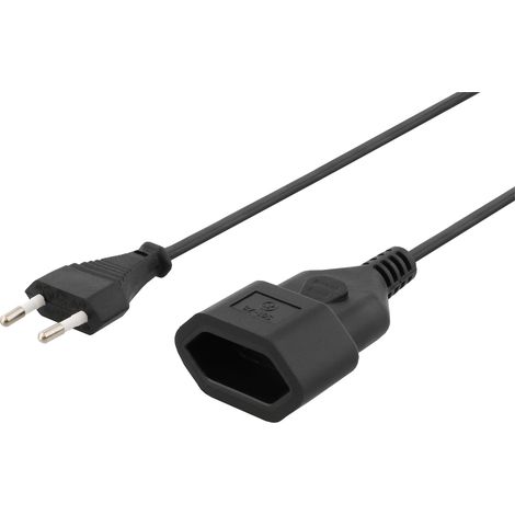 Rallonge compatible, prise CEE 7/16 droite vers prise européenne, 1 m, noire (1/3)